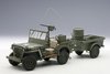 Jeep Willys in Army Green w Trailer/Accessories  1:18